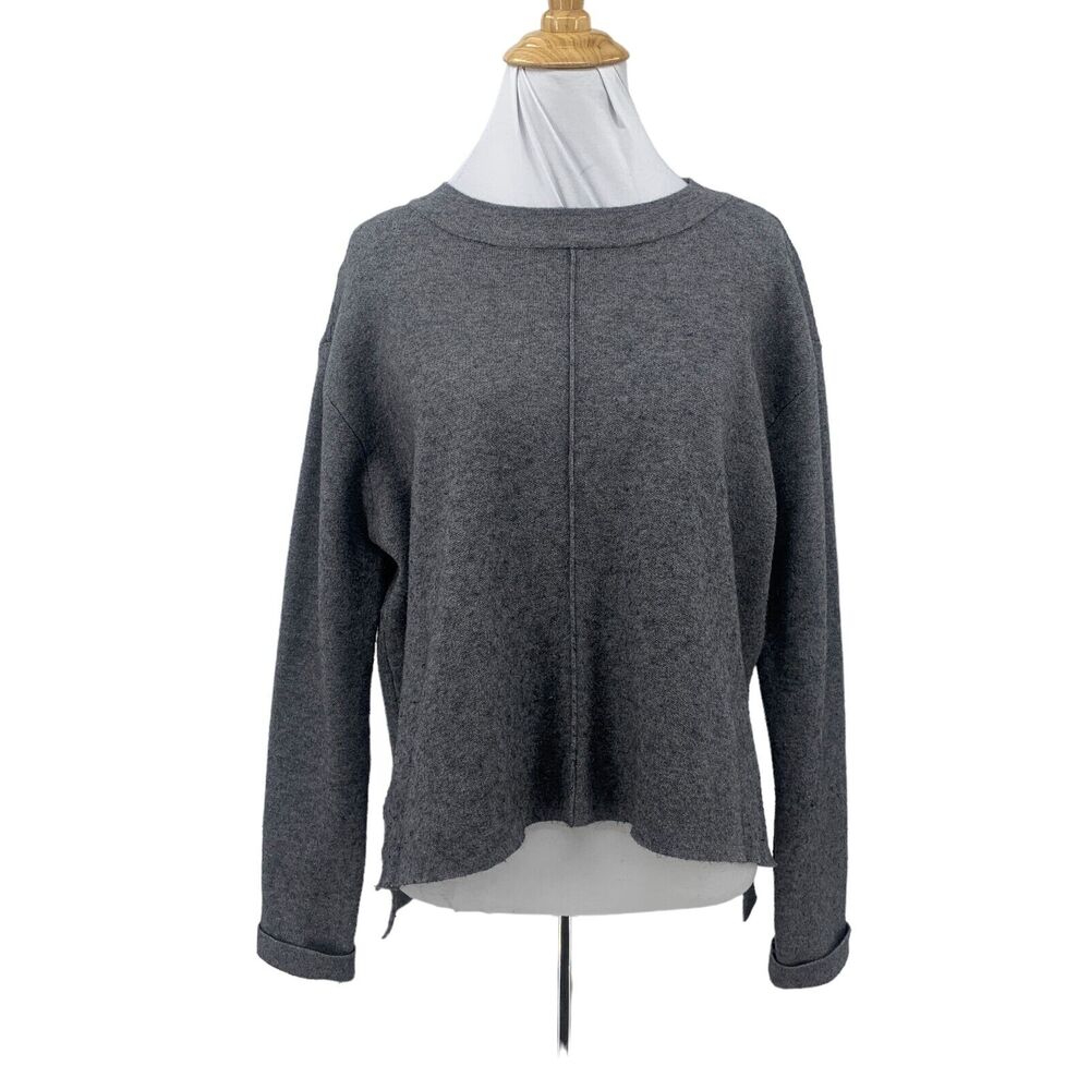 Zara Knit Sweater Womens M Medium Gray Split Seams High Low Cropped Pullover